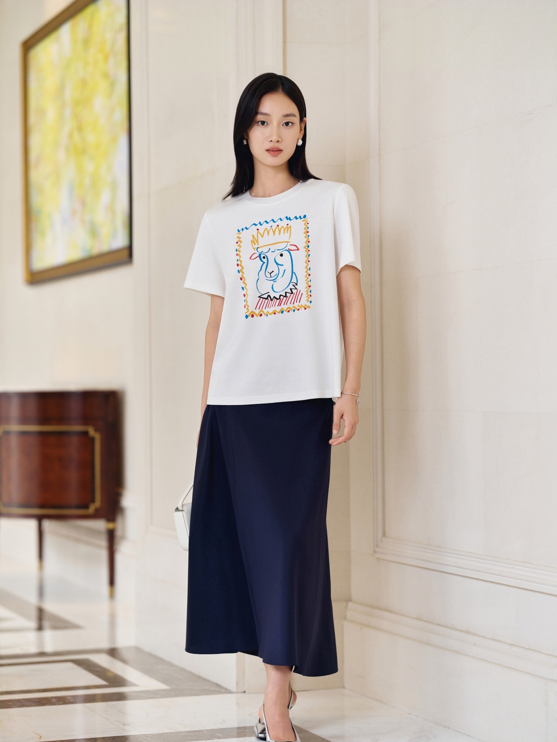 YAYING Silk Cotton Printed Short-Sleeve T-Shirt