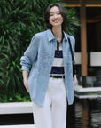 EP YAYING Linen Blend Relaxed Fit Embroidered Shirt