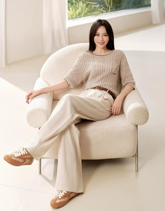 EP YAYING Relaxed Linen Blend Textured Short Sleeve Knitted Shirt