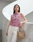 EP YAYING Polo Collar Knitted Button-Up Vest