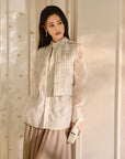 EP YAYING Mulberry Silk Casual French Style Floral Shirt Blouse