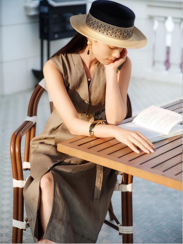 EP YAYING 100% Linen A-Line Dress
