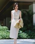 EP YAYING Textured Silk Jacquard Sleeveless Waist-Cinching Dress