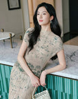 EP YAYING Floral Printed Slim Fit Round Neck Short Sleeve Top