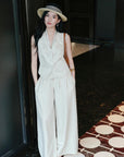 EP YAYING High-Waisted Embroidered Panel Straight-Leg Pants