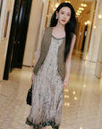 EP YAYING Floral Printed Pleated Belted Waist-Cinching Dress