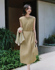 EP YAYING Elegant Pleated Waist-Cinching Sleeveless Dress