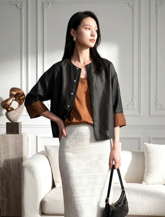 EP YAYING Gambiered Silk Coat EGLES1271AH