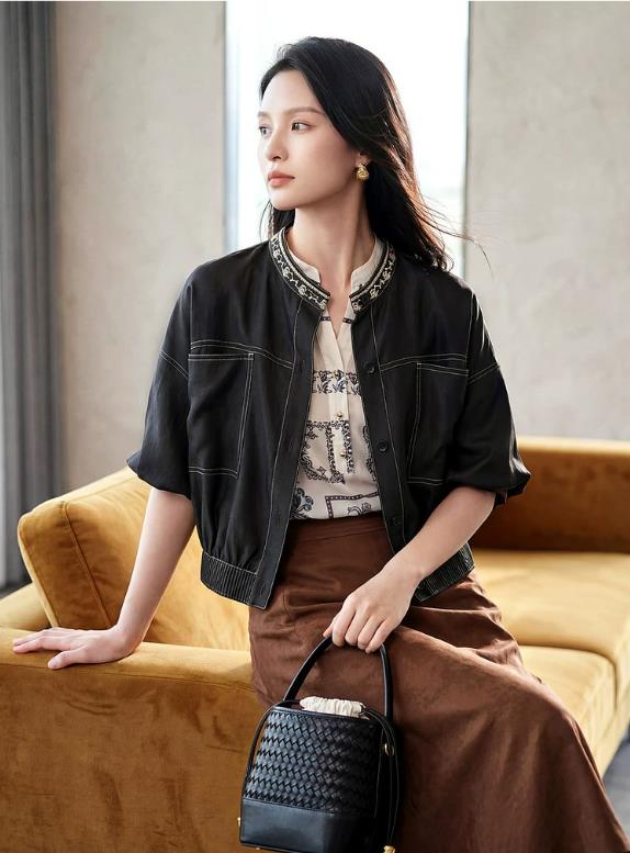 EP YAYING Embroidered Gambiered Silk Coat EGLES1248BH