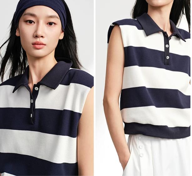 EP YAYING Striped Polo Neck Top EGLEC5131AZ