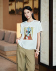 YAYING Vintage Acetate Short Sleeve Chinese Style Print T-Shirt