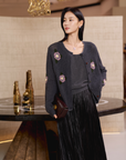 YAYING Crew Neck Flocked Cashmere Knit Cardigan EPLAG9105A