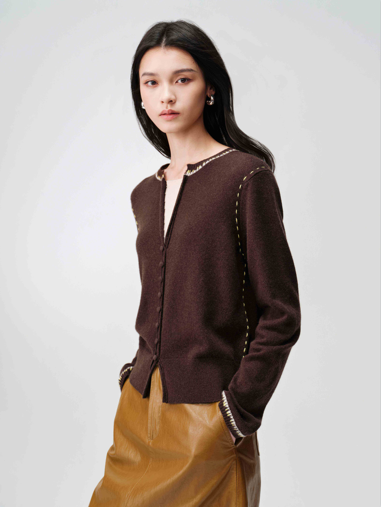 EP YAYING Faux‑Layer Color‑Block Knit Cardigan EGLIR9528A