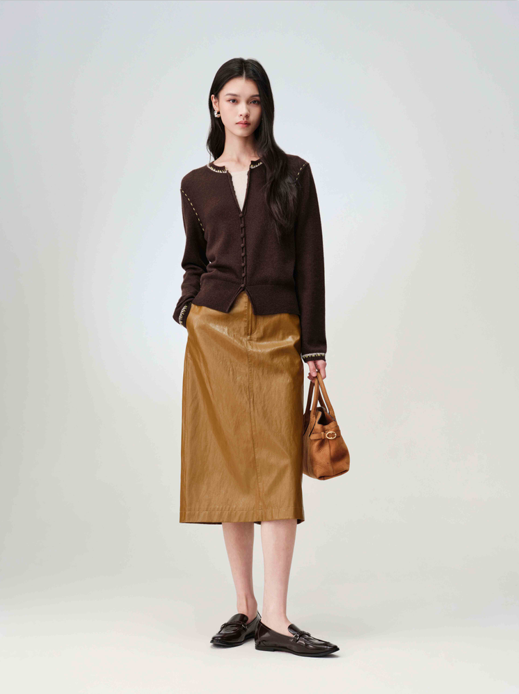 EP YAYING Faux‑Layer Color‑Block Knit Cardigan EGLIR9528A