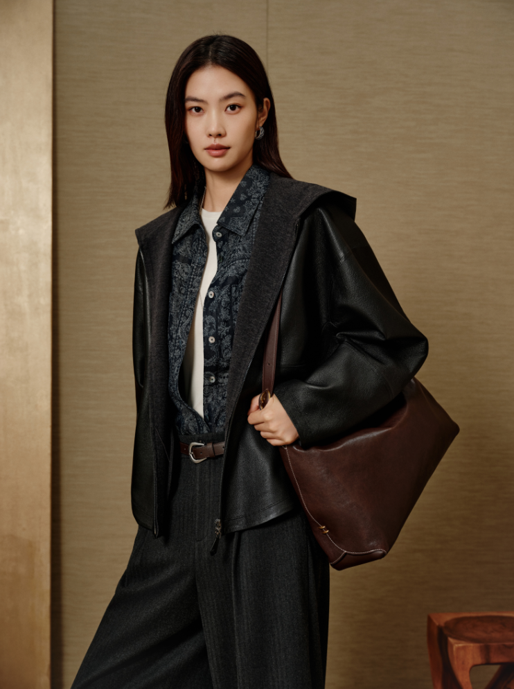 YAYING Ageless Short Hooded Leather Jacket EPLIFP109A