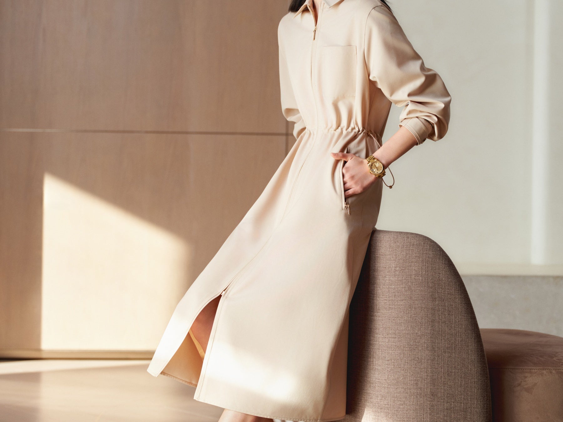 YAYING Cotton Wool Lapel Waist-Cinched Easy-Care Jacket