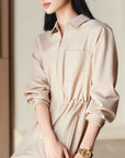 YAYING Cotton Wool Lapel Waist-Cinched Easy-Care Jacket