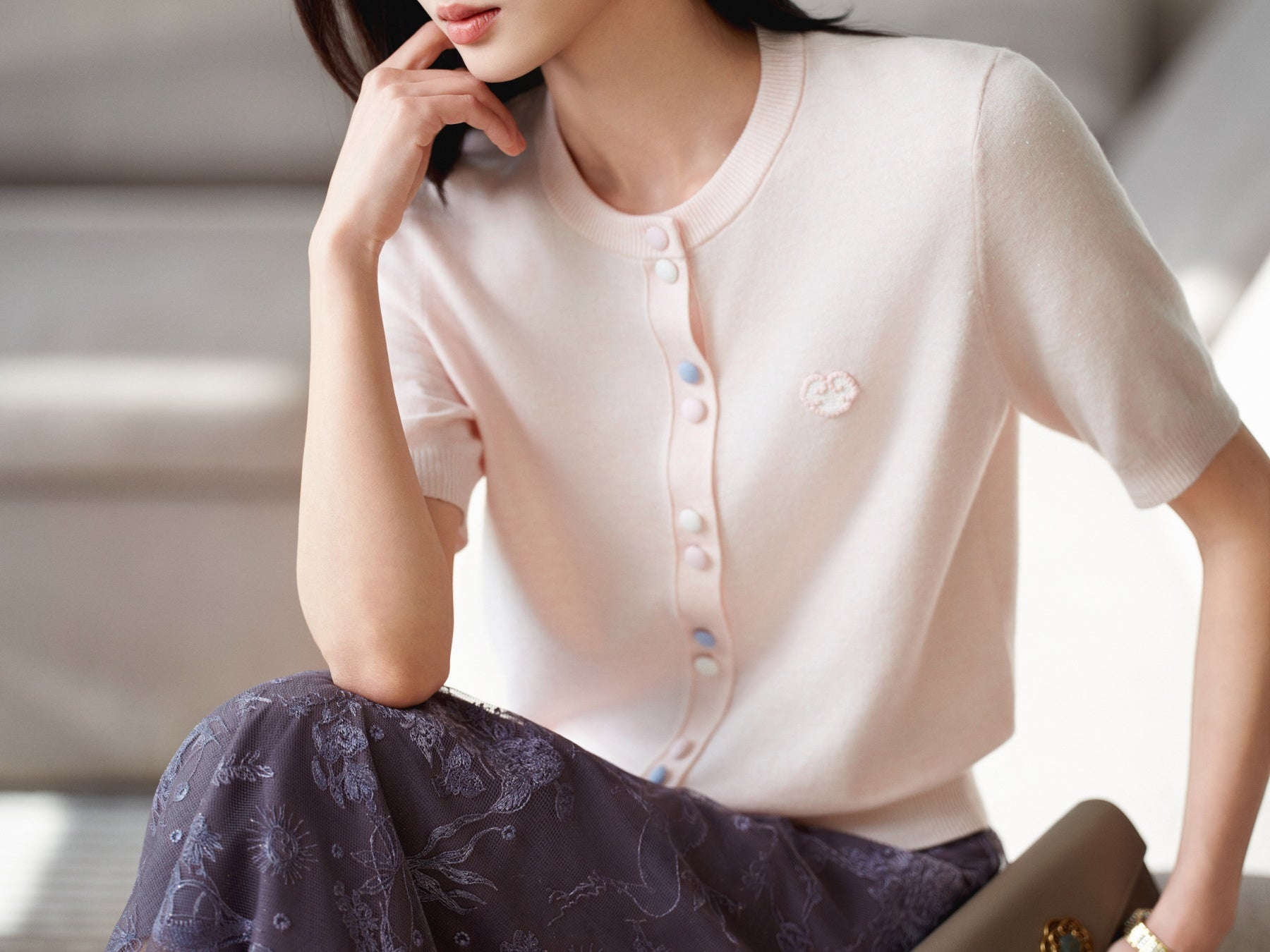 YAYING Wool Cashmere Color Button Cardigan