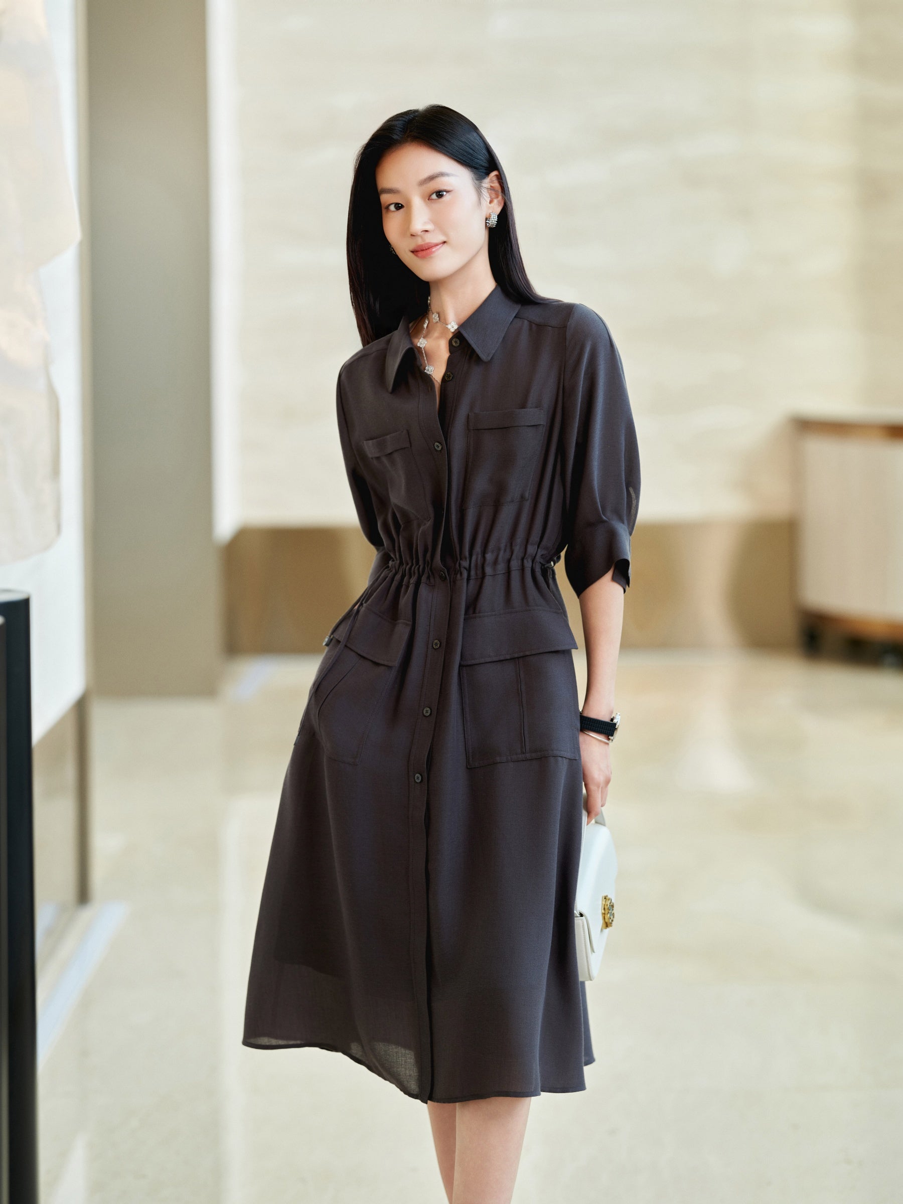 YAYING Wool Blend Shirt Dress