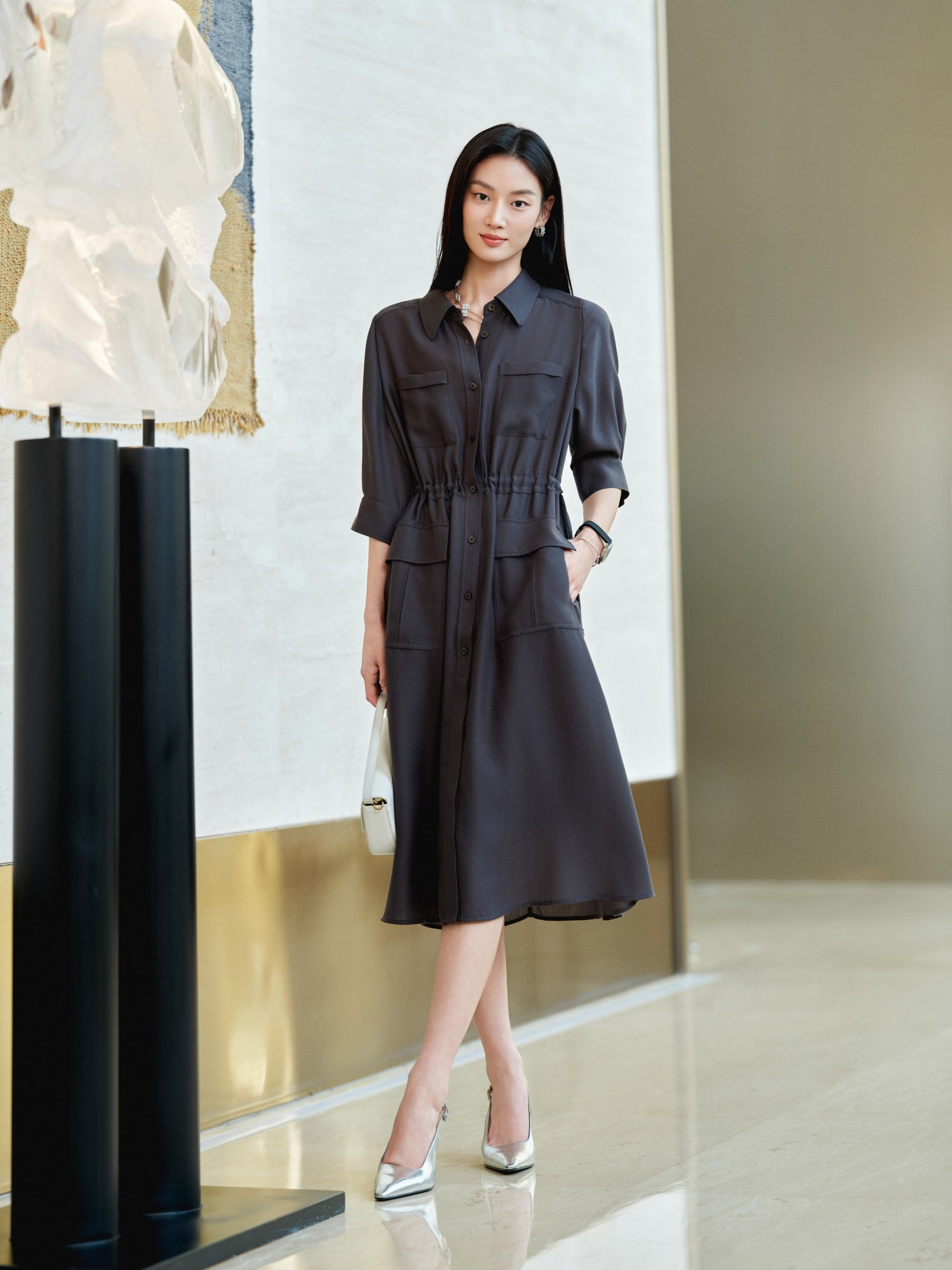 YAYING Wool Blend Shirt Dress