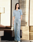 YAYING Knit Cable Polo Shirt