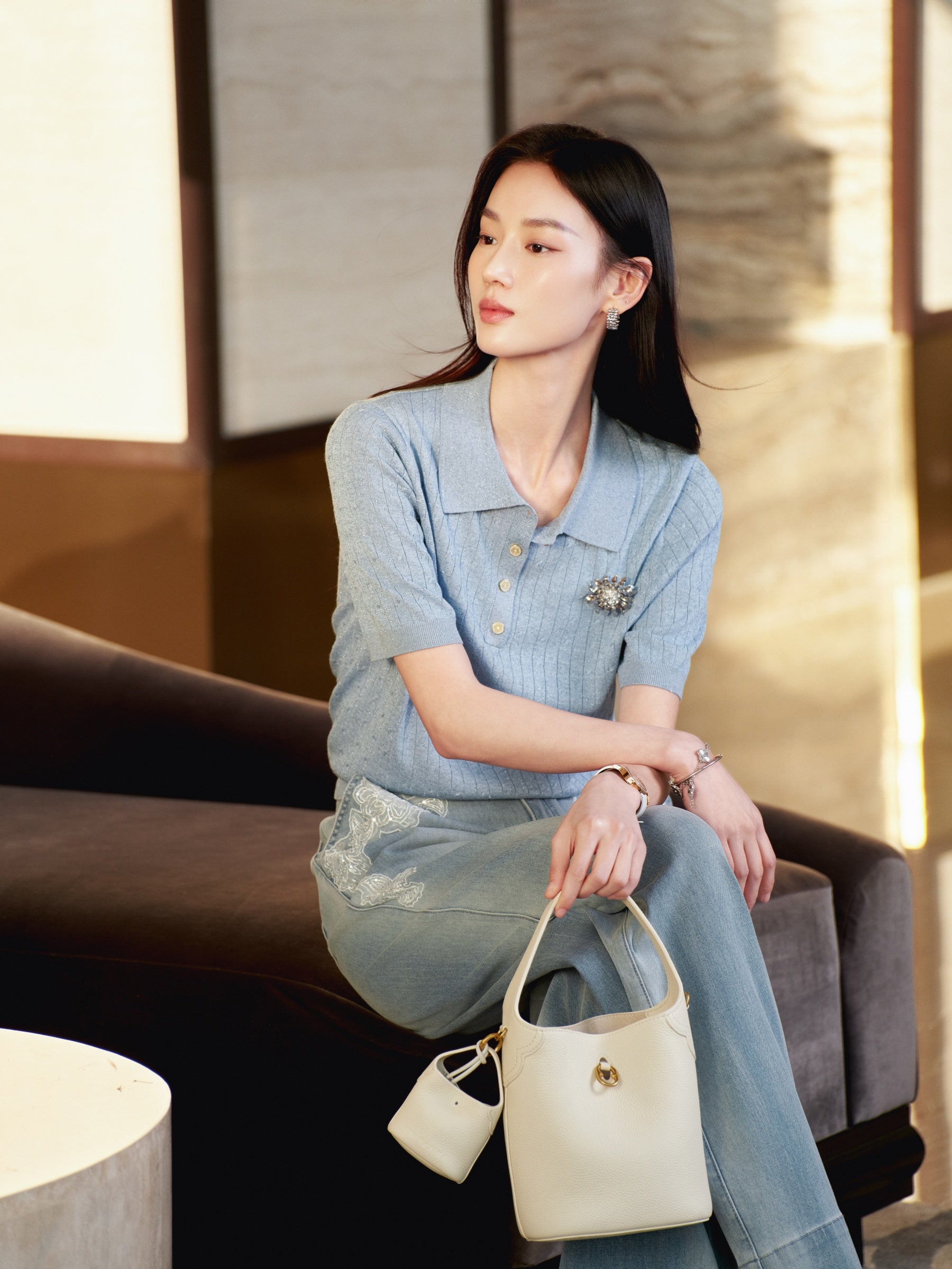 YAYING Knit Cable Polo Shirt