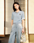 YAYING Knit Cable Polo Shirt