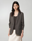 Triacetate Mock Two-Piece Collarless Blazer Jacket