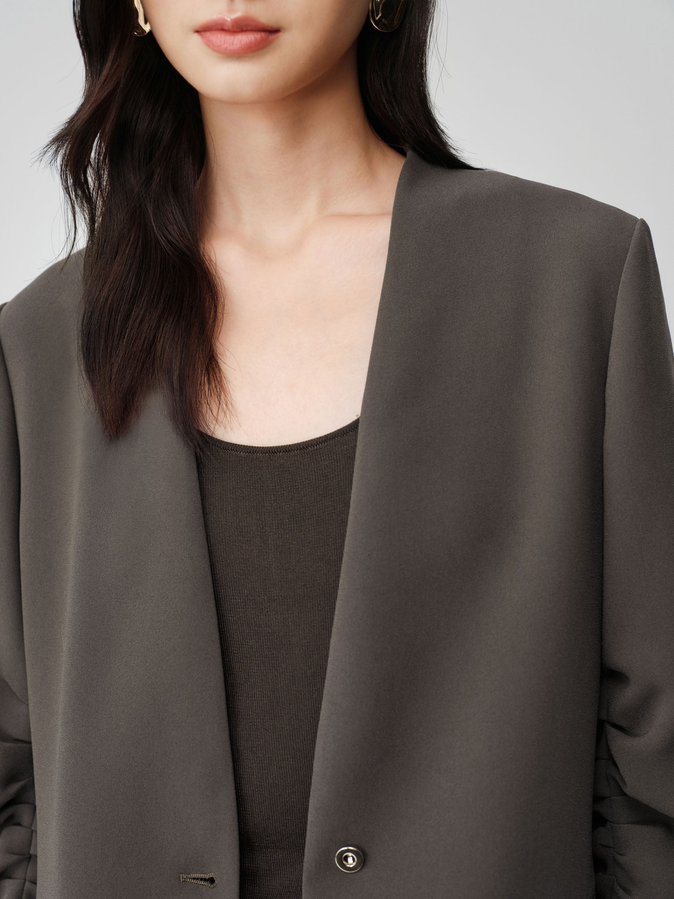Triacetate Mock Two-Piece Collarless Blazer Jacket