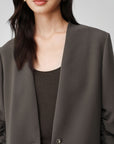 Triacetate Mock Two-Piece Collarless Blazer Jacket