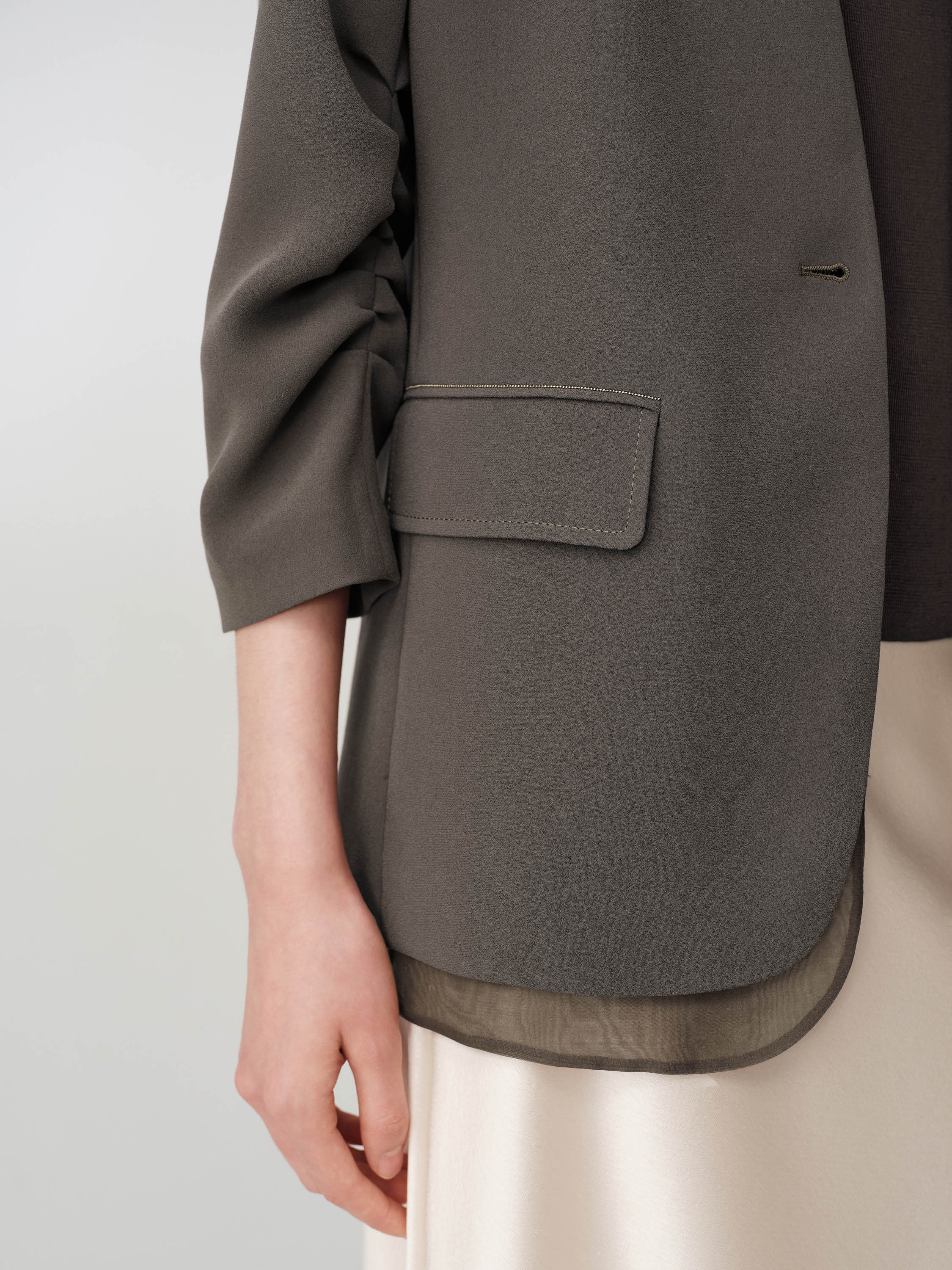 Triacetate Mock Two-Piece Collarless Blazer Jacket