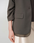 Triacetate Mock Two-Piece Collarless Blazer Jacket