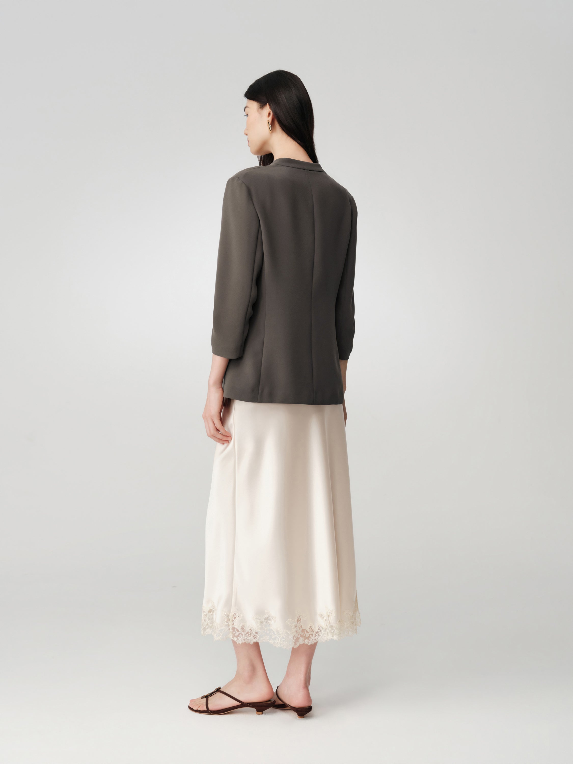 Triacetate Mock Two-Piece Collarless Blazer Jacket