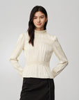 Silk Double-Face Satin Micro-Pleat Mandarin Collar Top