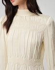 Silk Double-Face Satin Micro-Pleat Mandarin Collar Top
