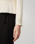 Silk Double-Face Satin Micro-Pleat Mandarin Collar Top