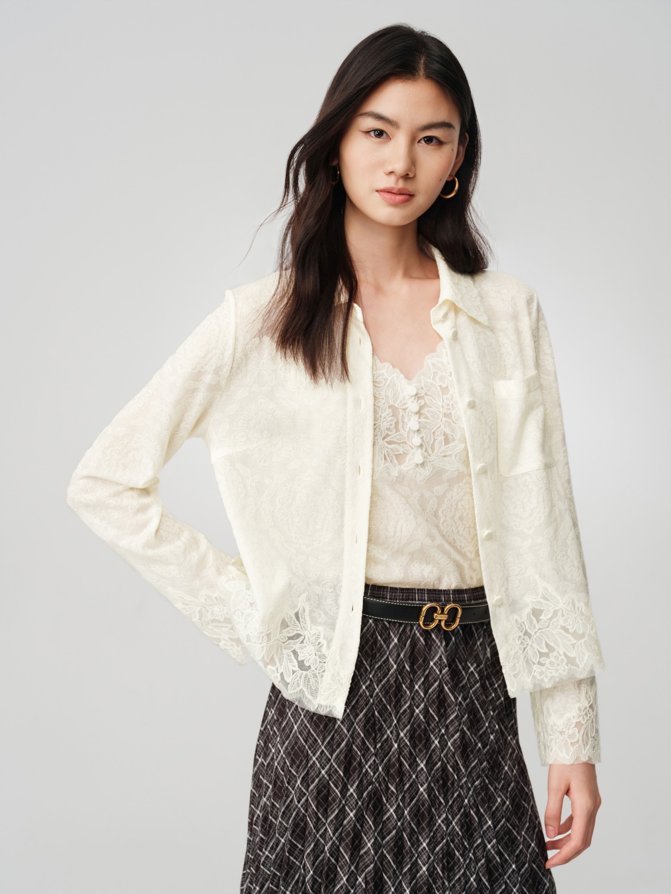 Soft Chunky Wool Jacquard Lace Knitted Top