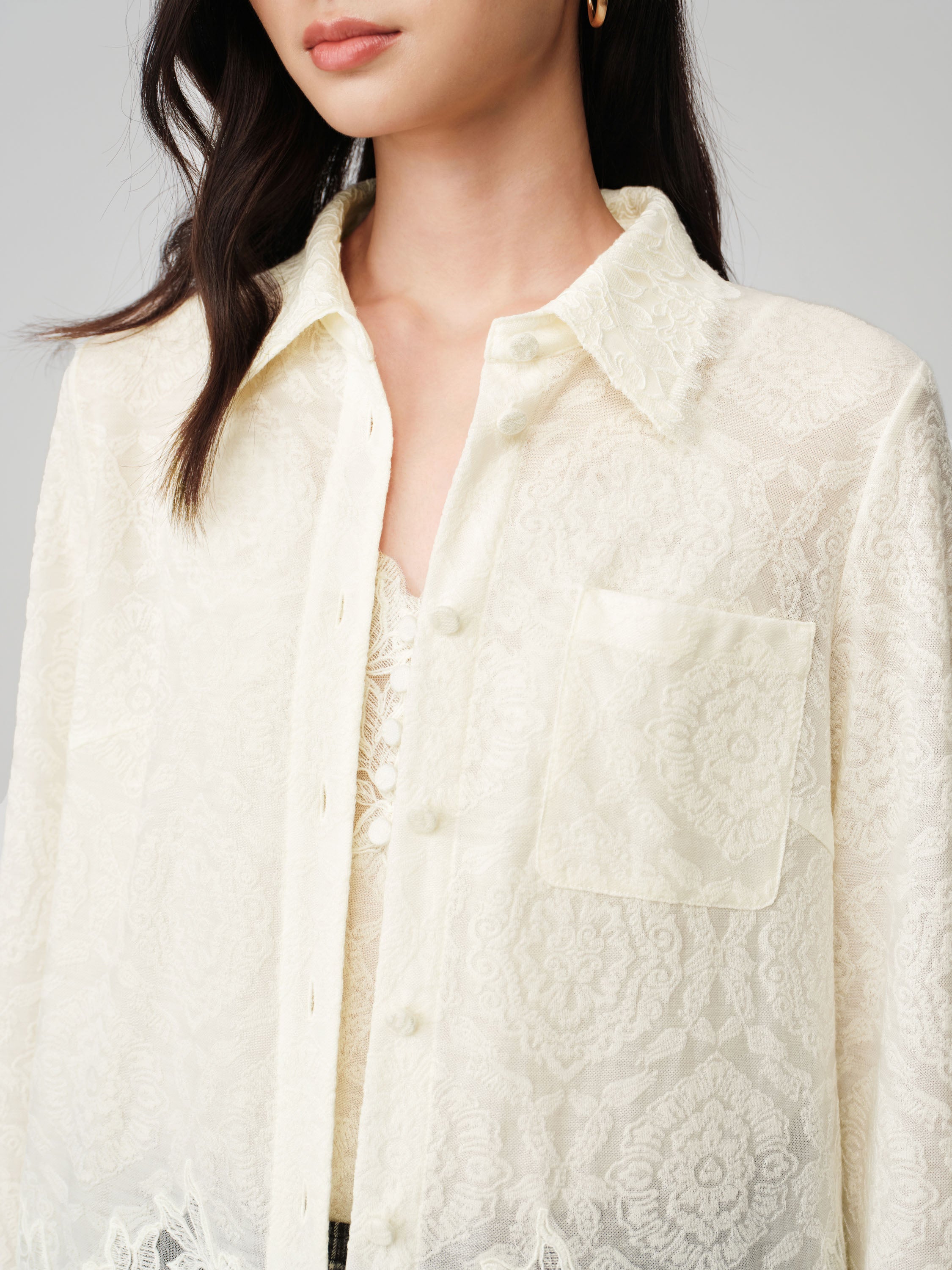 Soft Chunky Wool Jacquard Lace Knitted Top