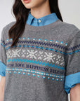 EP YAYING Fair Isle Vintage Jacquard Short-Sleeve Knit Top