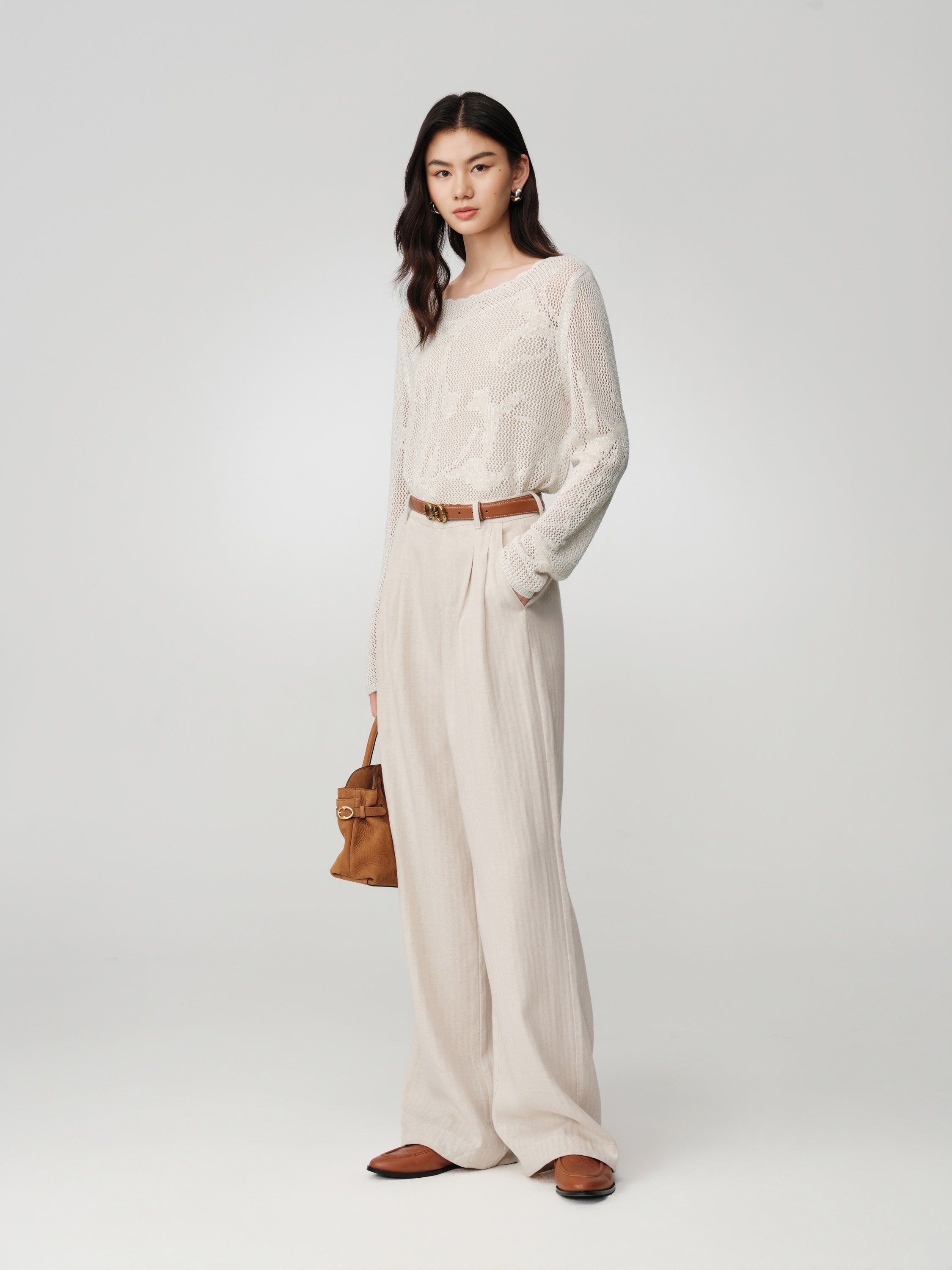 EP YAYING Drop-Shoulder Open-Knit Top