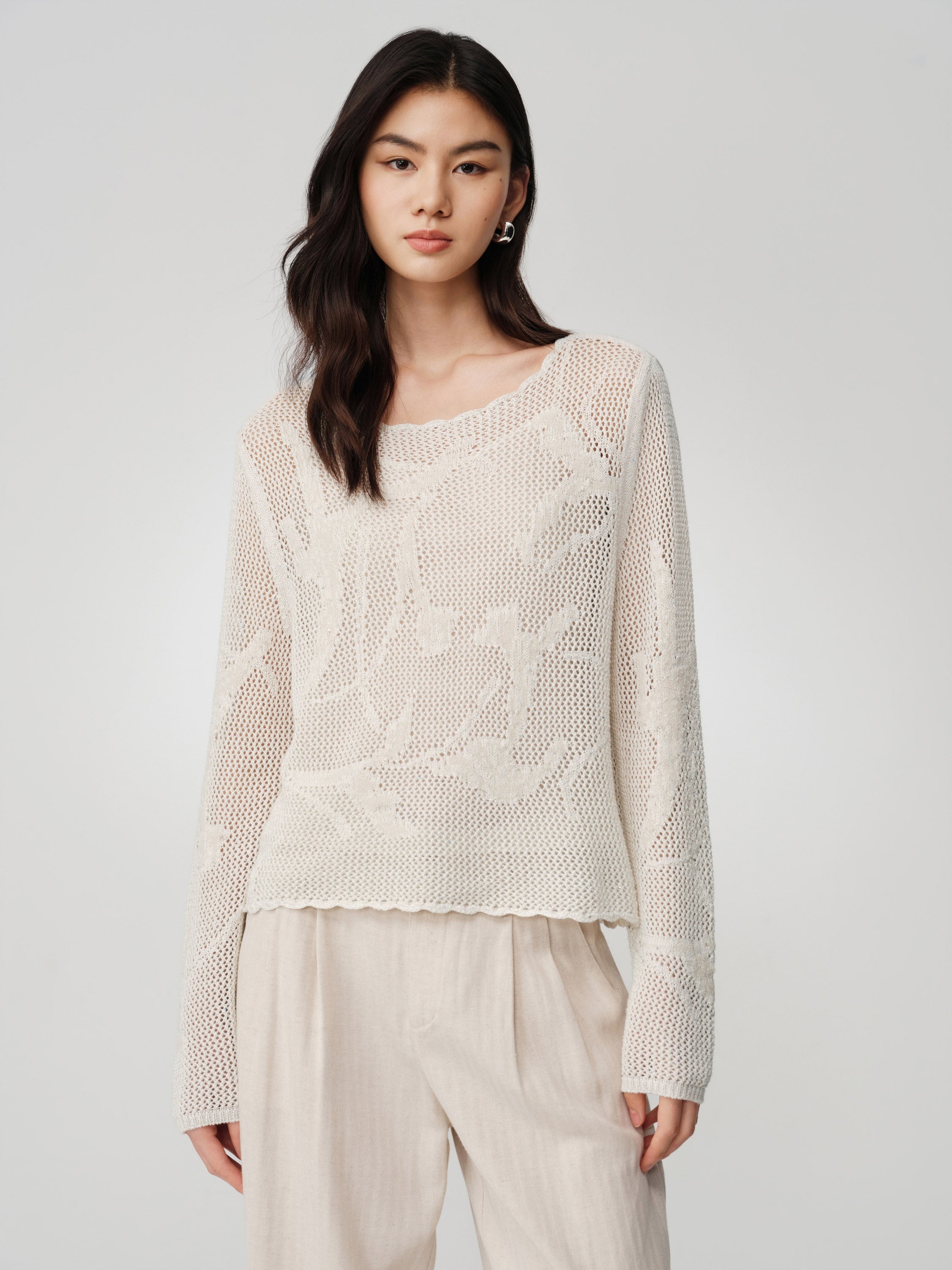 EP YAYING Drop-Shoulder Open-Knit Top