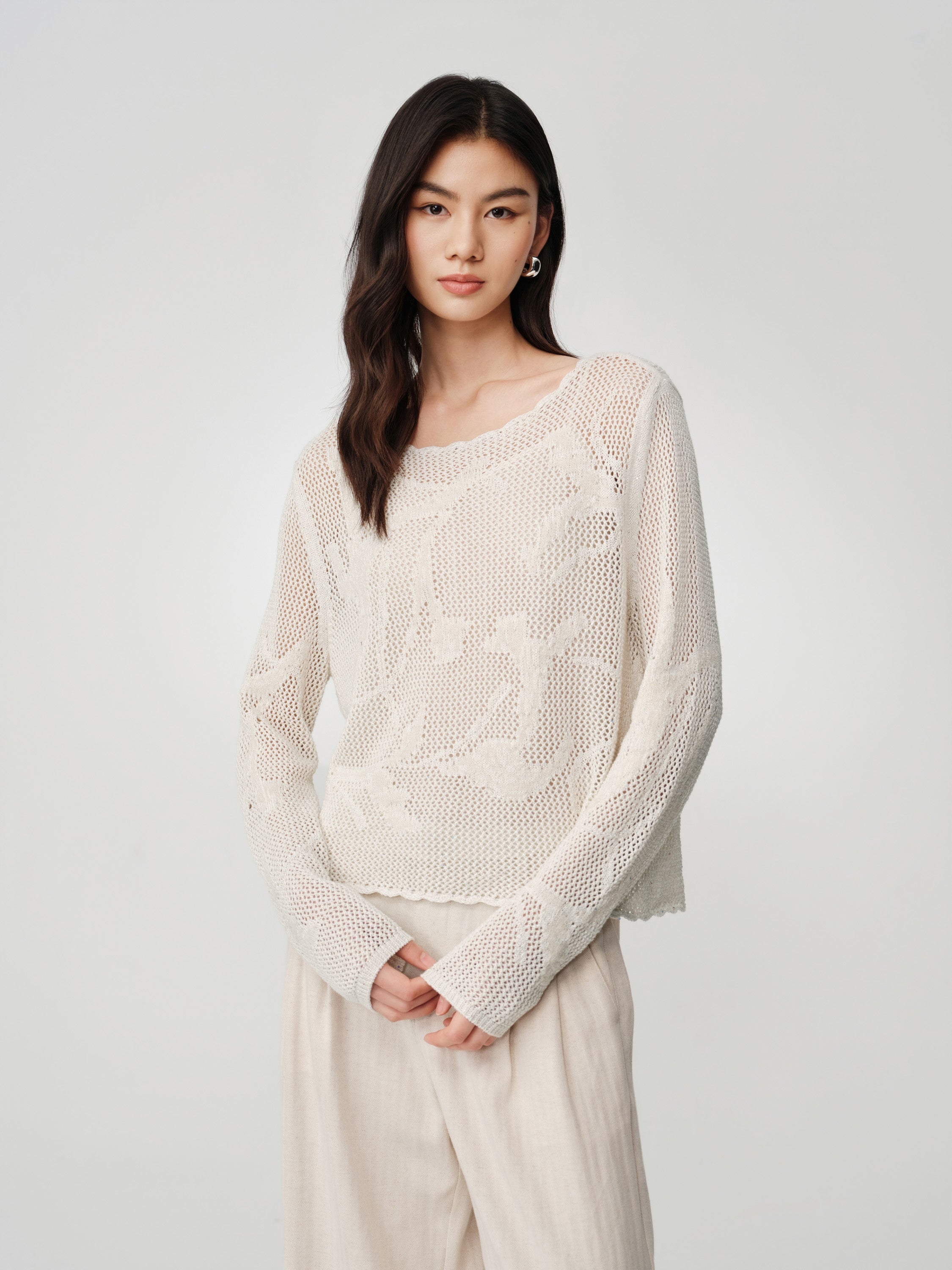 EP YAYING Drop-Shoulder Open-Knit Top