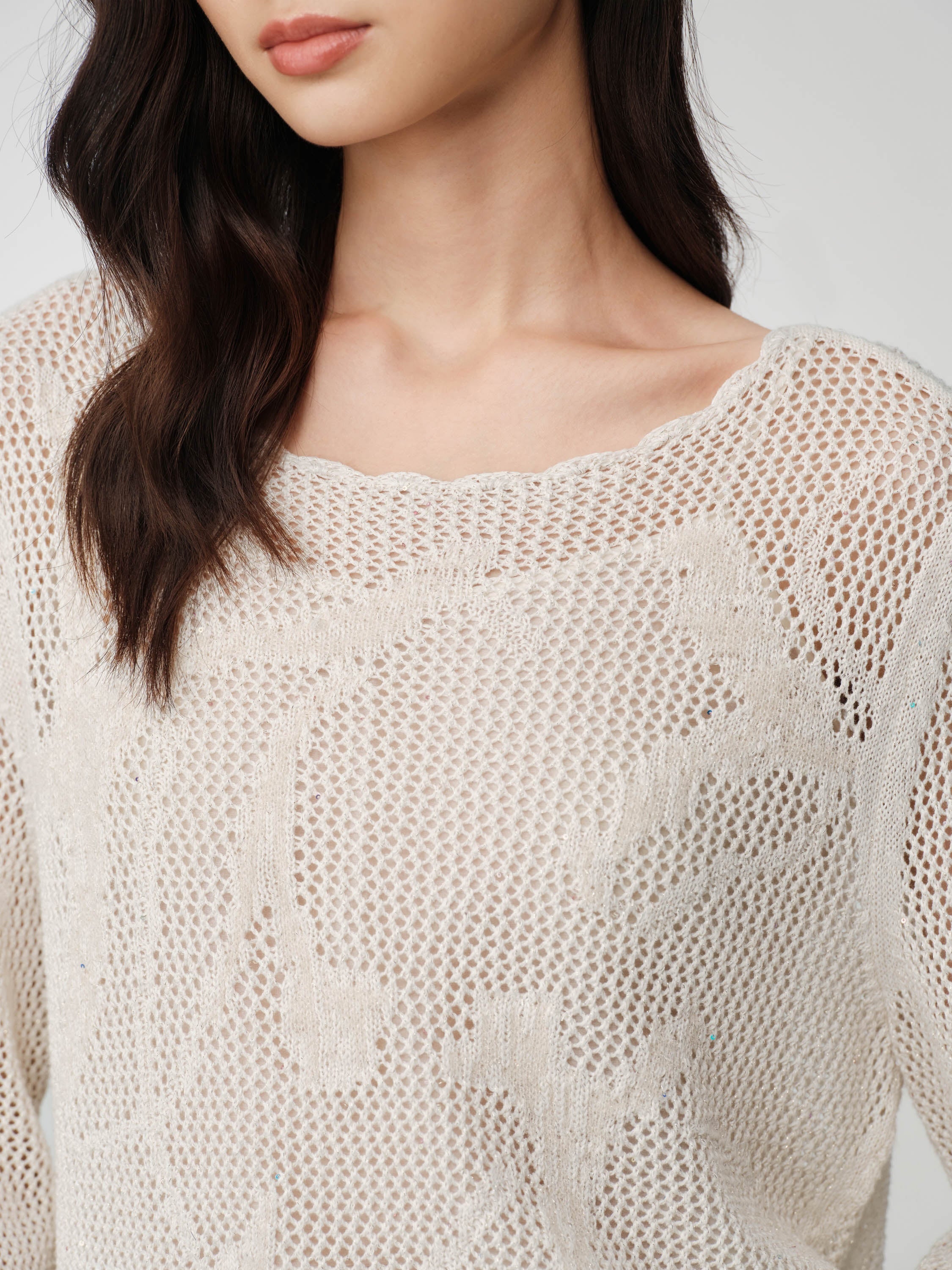 EP YAYING Drop-Shoulder Open-Knit Top
