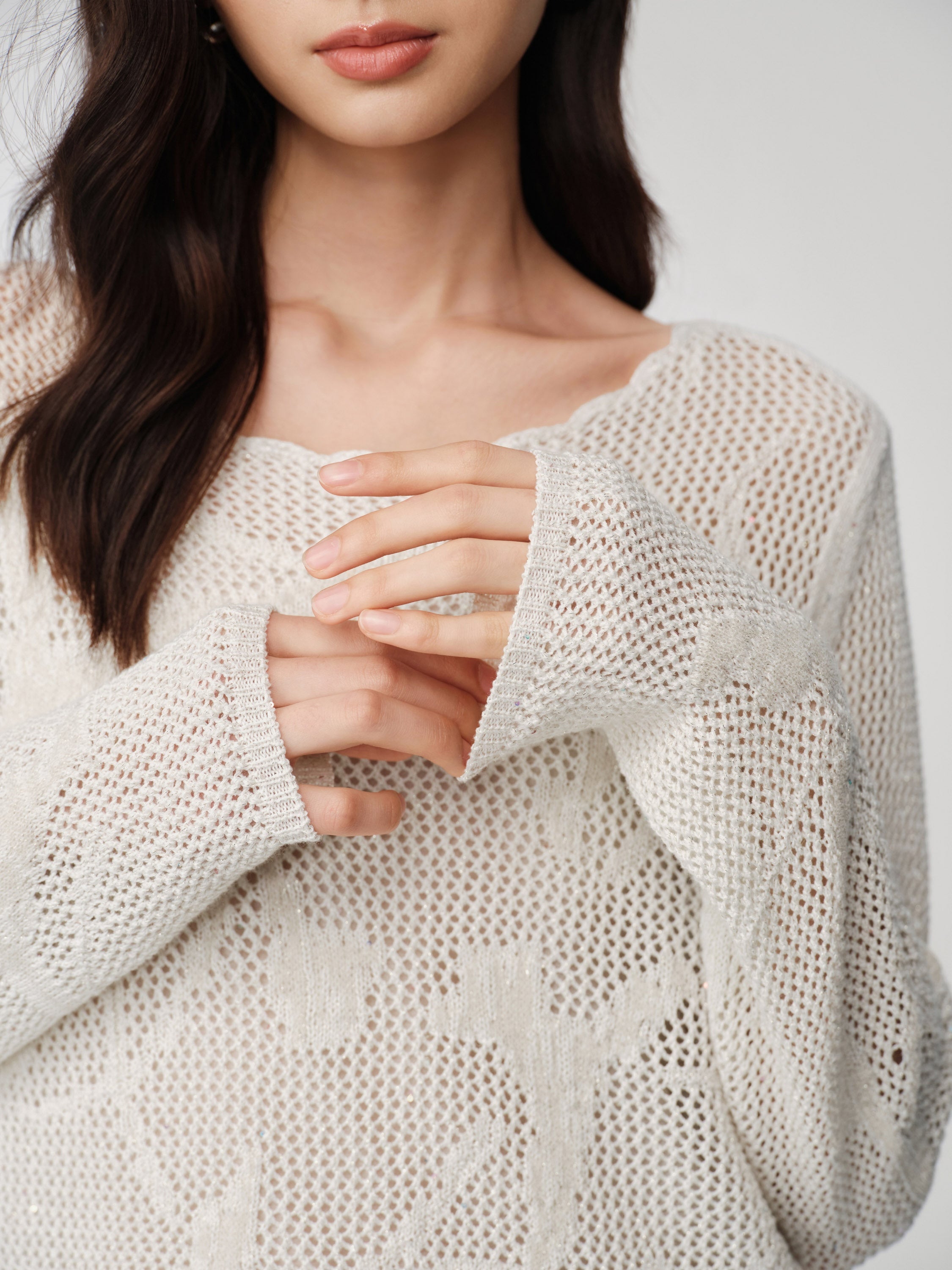 EP YAYING Drop-Shoulder Open-Knit Top