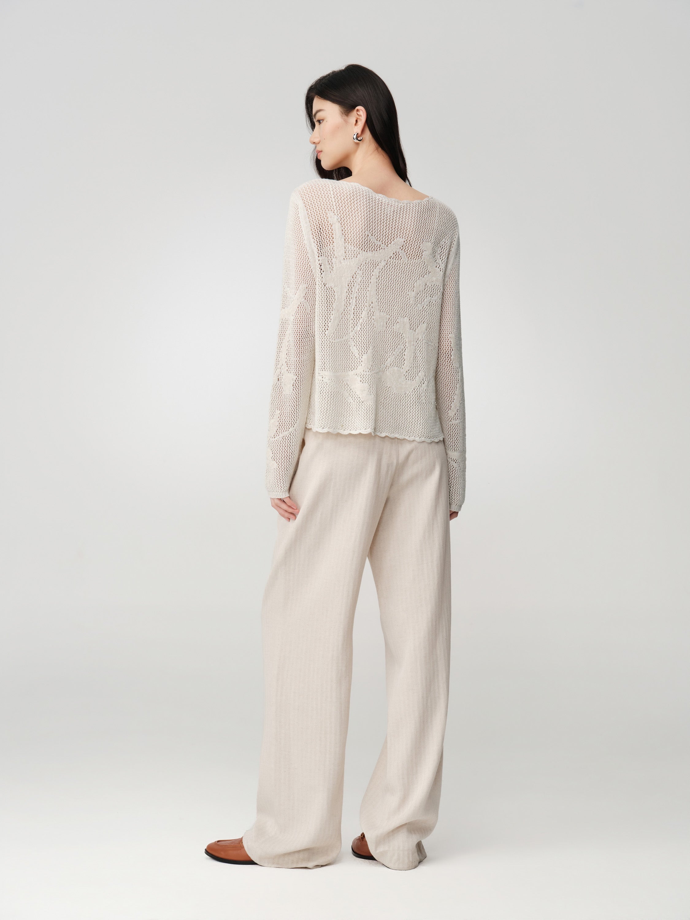 EP YAYING Drop-Shoulder Open-Knit Top