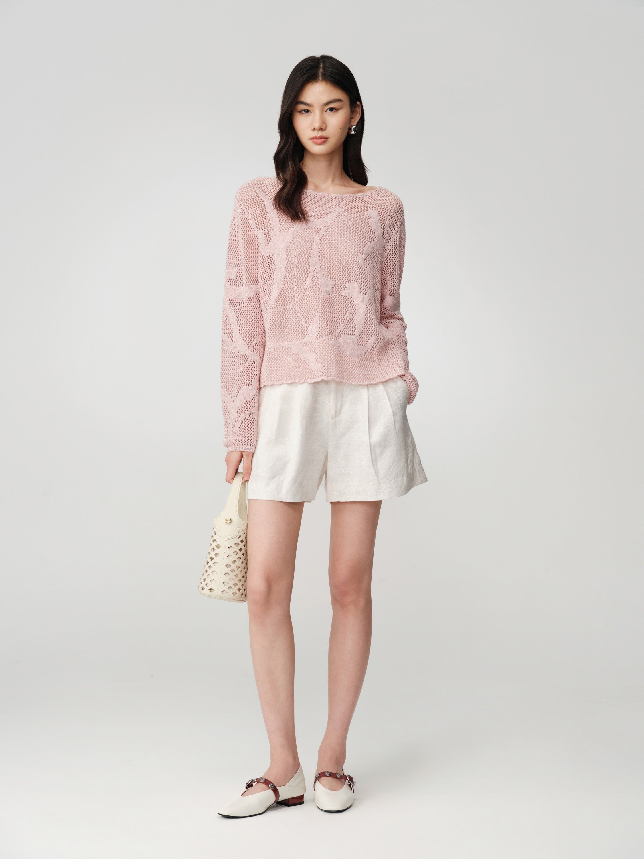 EP YAYING Drop-Shoulder Open-Knit Top