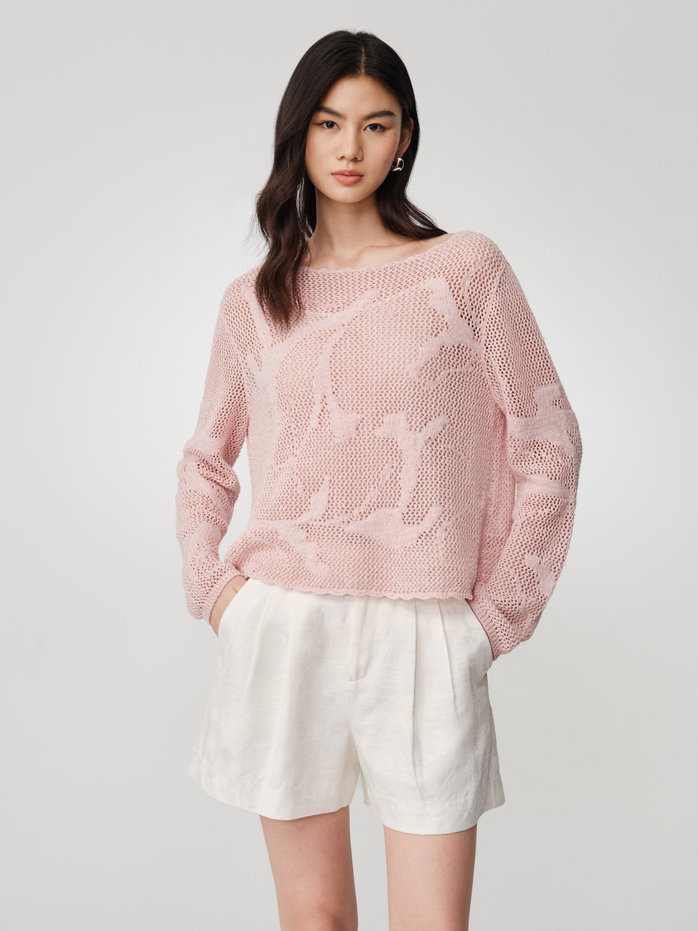 EP YAYING Drop-Shoulder Open-Knit Top