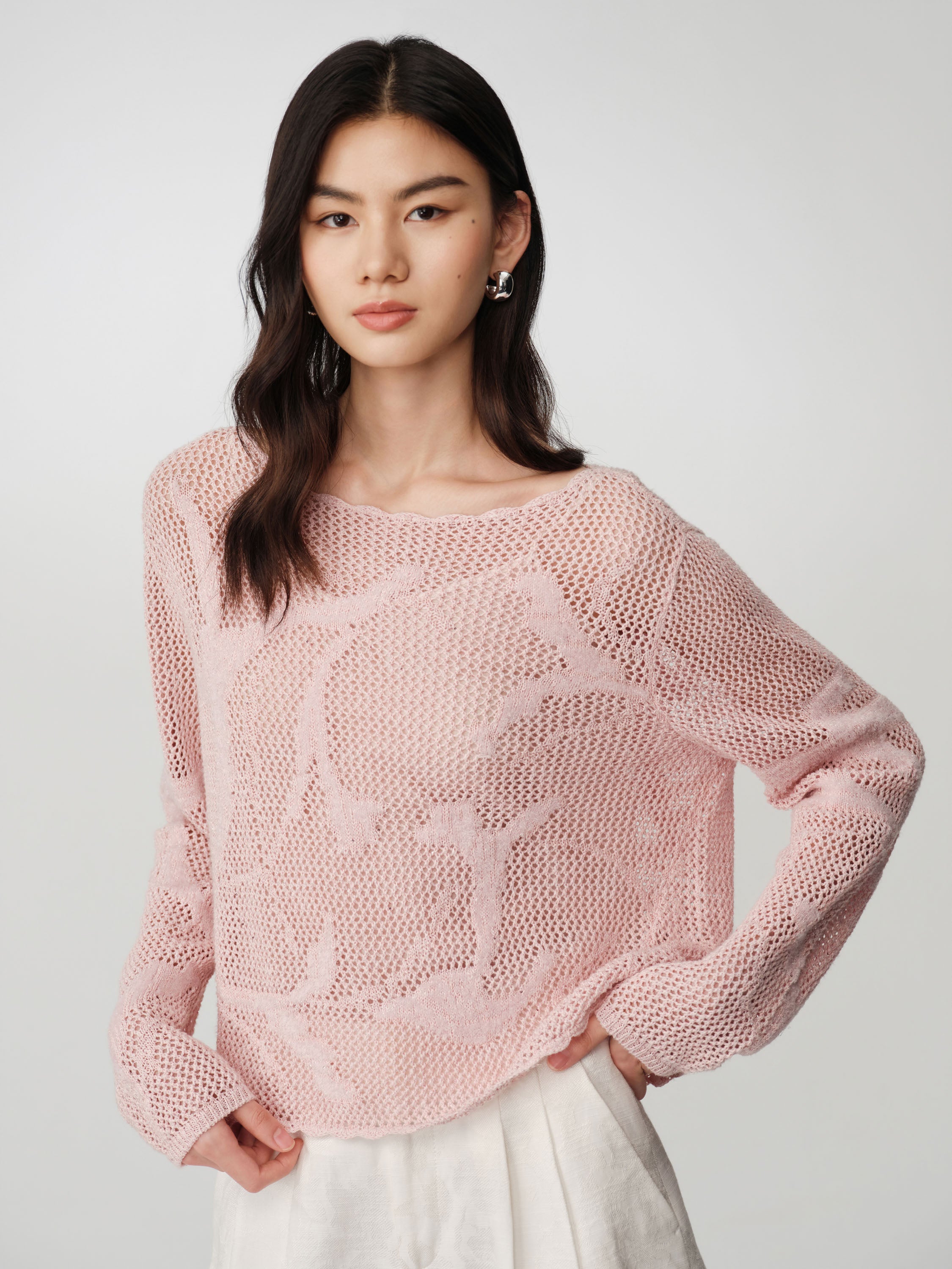 EP YAYING Drop-Shoulder Open-Knit Top