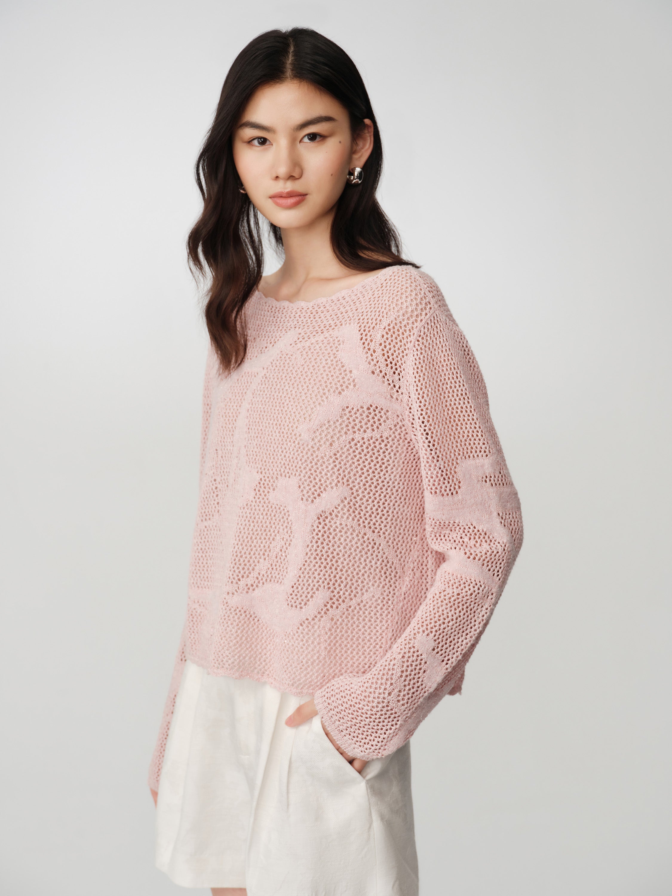 EP YAYING Drop-Shoulder Open-Knit Top