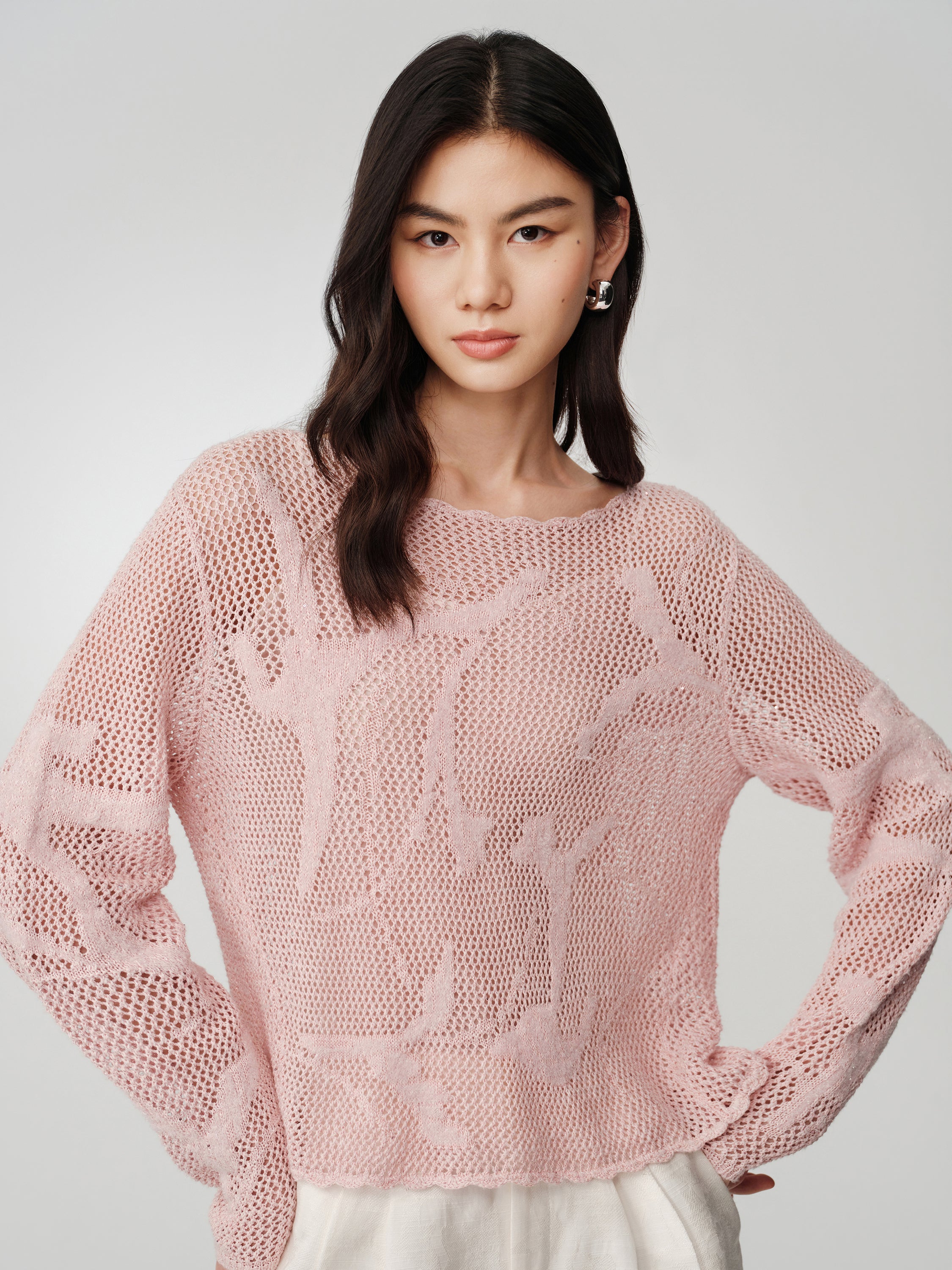 EP YAYING Drop-Shoulder Open-Knit Top